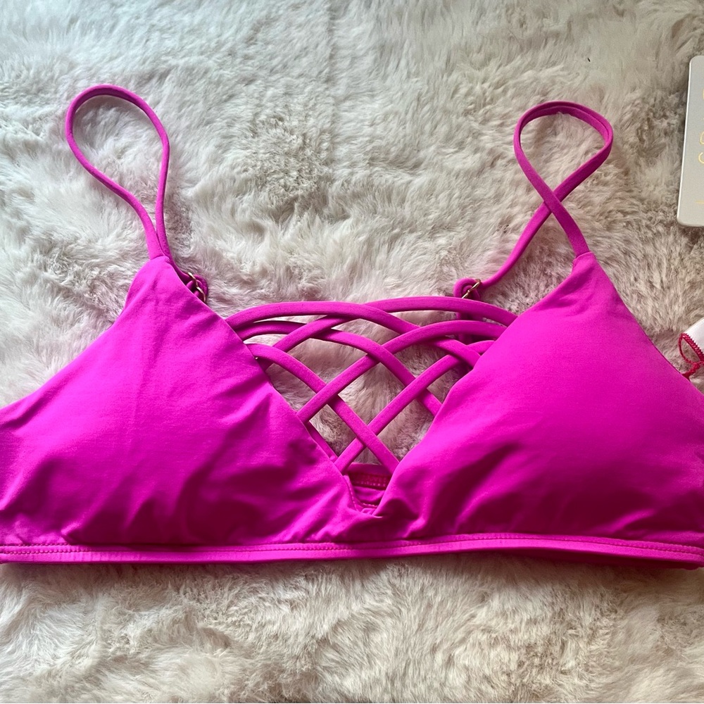 l*space Jamie Strappy Lattice Bikini Top NWT - Fuchsia